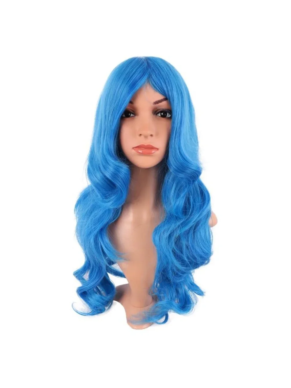 Women's Mixed Light Blue 24 Inch Synthetic Modern Long Wavy Side Bangs Wigs